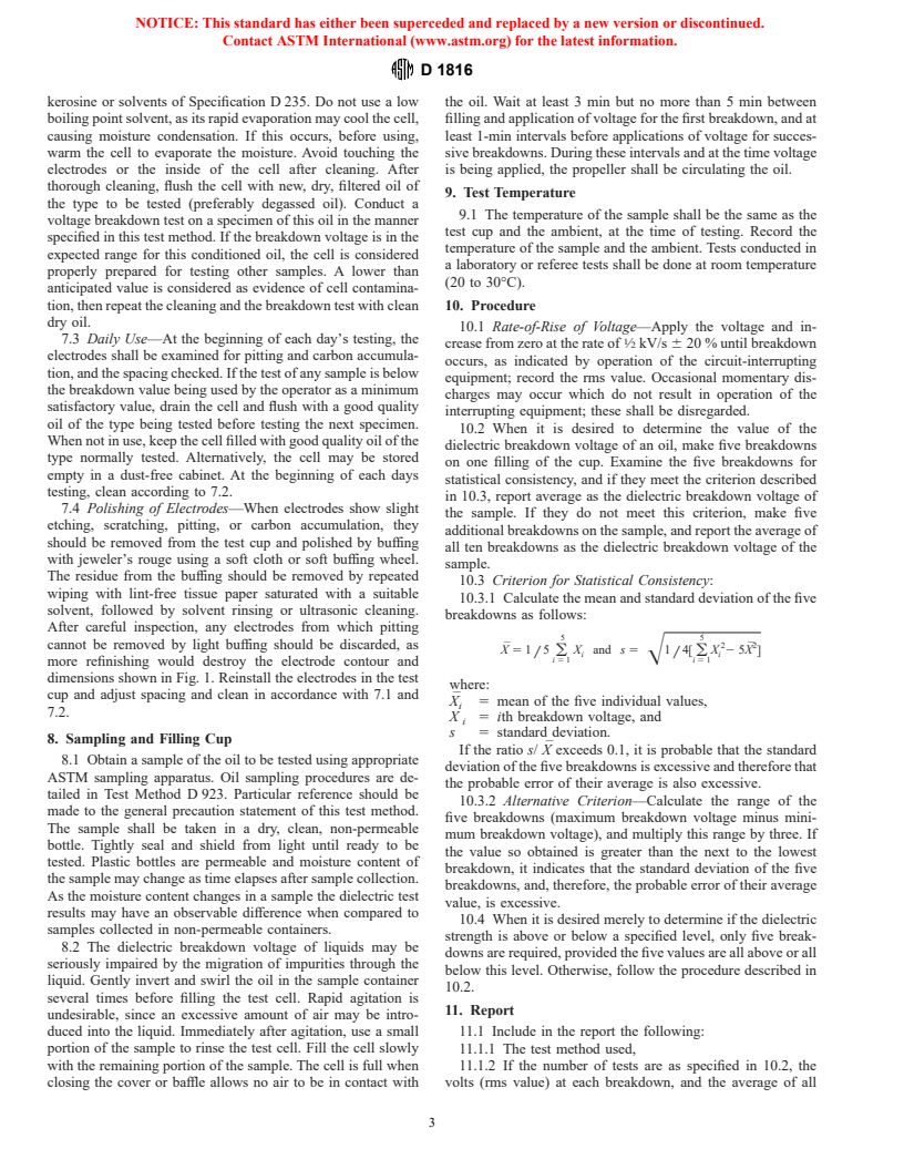 ASTM D1816-97 - Standard Test Method for Dielectric Breakdown Voltage of Insulating Oils of Petroleum Origin Using VDE Electrodes