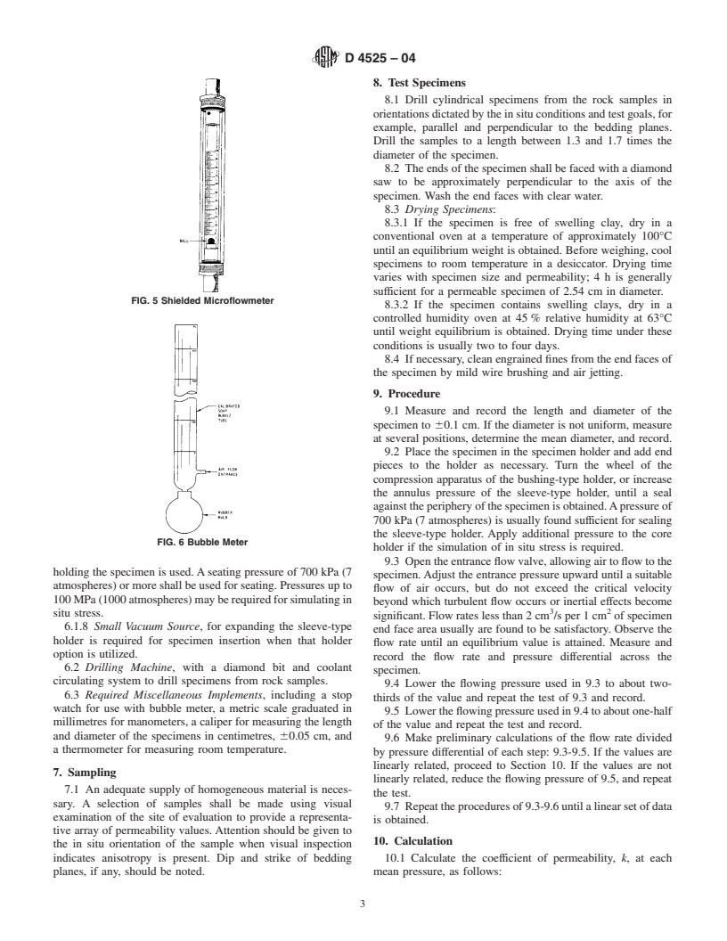 ASTM D4525-04 - Standard Test Method for Permeability of Rocks by Flowing Air