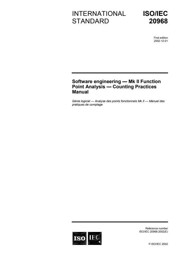 ISO/IEC 20968:2002 - Software engineering -- Mk II Function Point Analysis -- Counting Practices Manual