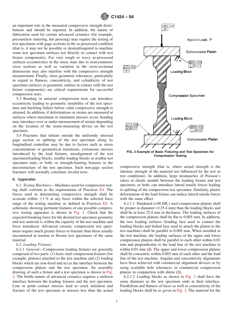 ASTM C1424-04 - Standard Test Method for Monotonic Compressive Strength of Advanced Ceramics at Ambient Temperature