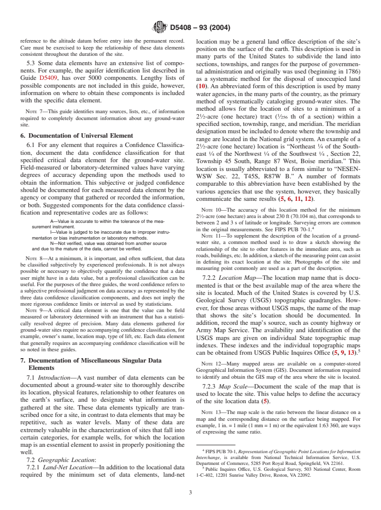 ASTM D5408-93(2004) - Standard Guide for Set of Data Elements to Describe a Ground-Water Site; Part One-Additional Identification Descriptors