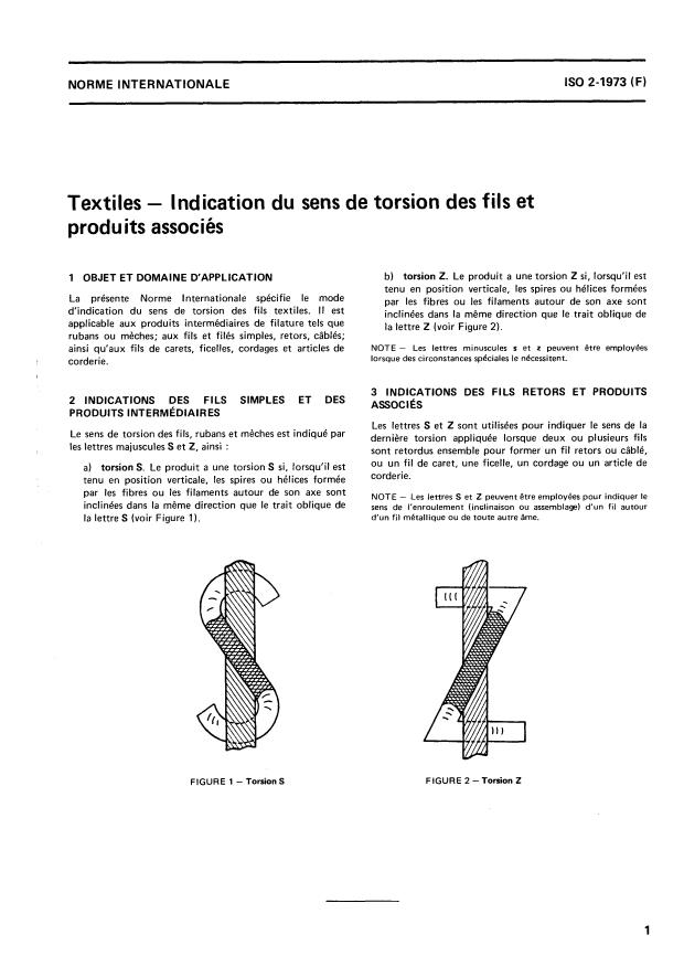 ISO 2:1973 - Textiles -- Indication du sens de torsion des fils et produits associés
