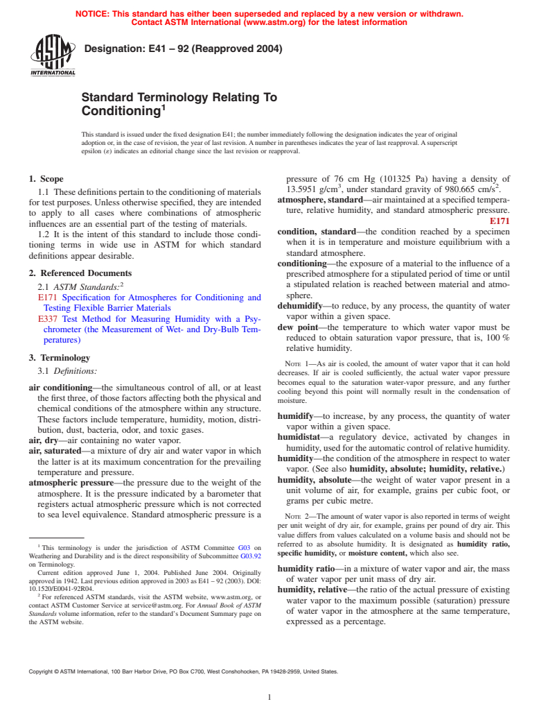 ASTM E41-92(2004) - Terminology Relating to Conditioning