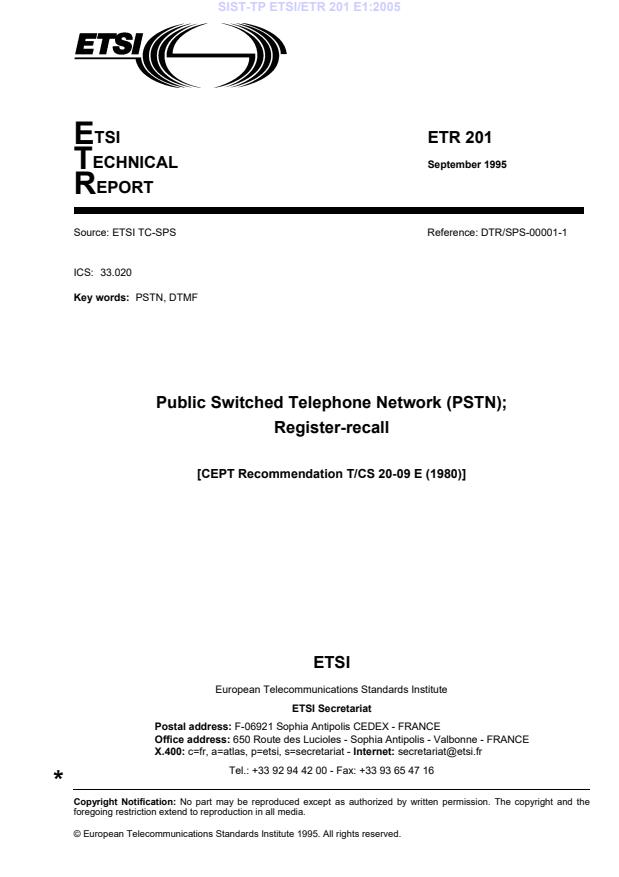 TP ETSI/ETR 201 E1:2005