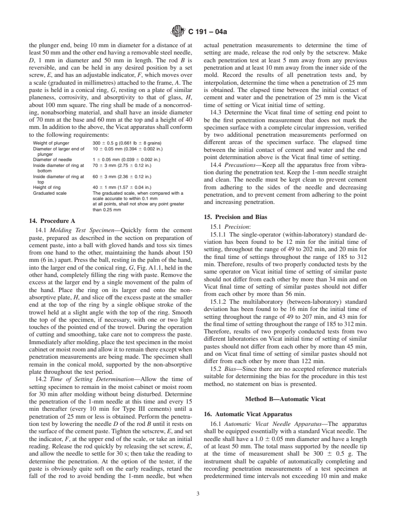 ASTM C191-04a - Standard Test Method for Time of Setting of Hydraulic Cement by Vicat Needle