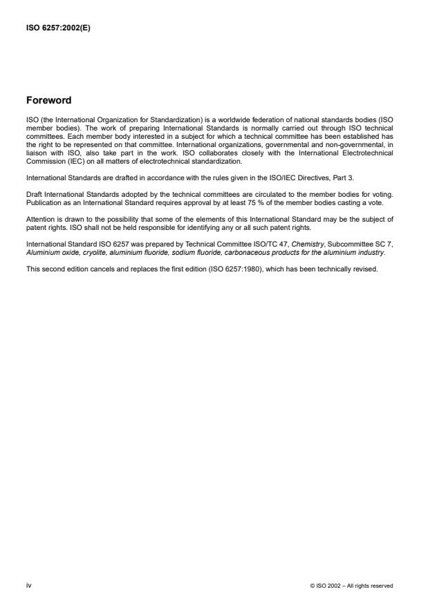 ISO 6257:2002 ISO 6257:2002 - Carbonaceous materials used in the production of aluminium -- Pitch for electrodes -- Sampling - Page 4 preview