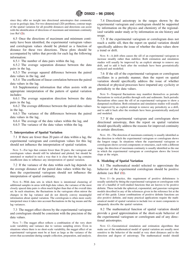 ASTM D5922-96(2004) - Standard Guide for Analysis of Spatial Variation in Geostatistical Site Investigations