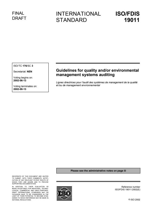 ISO/FDIS 19011-A - Guidelines for quality and/or environmental management systems auditing