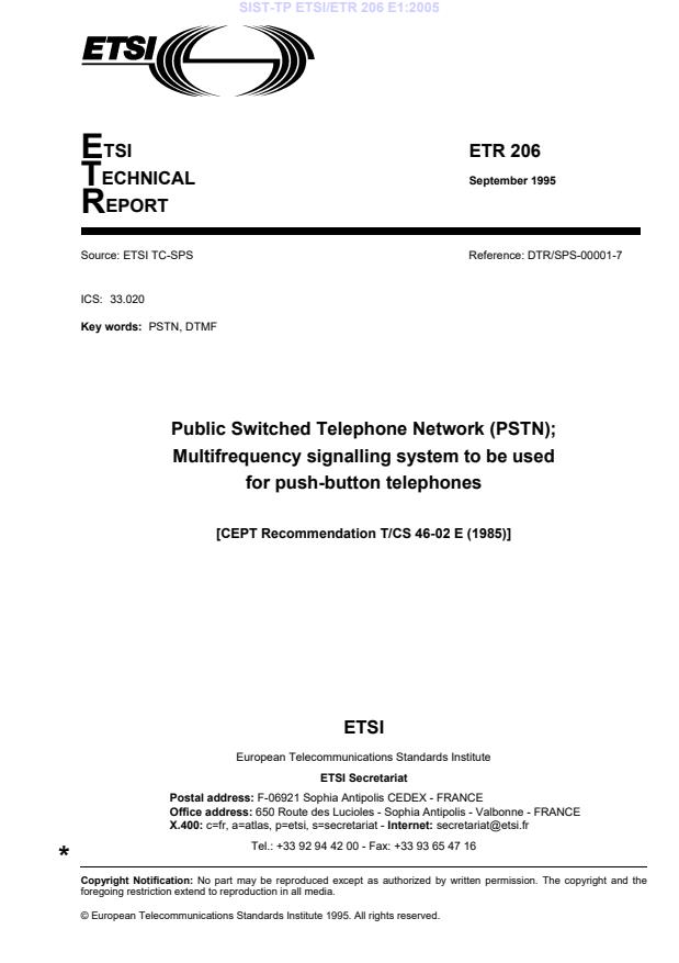 TP ETSI/ETR 206 E1:2005
