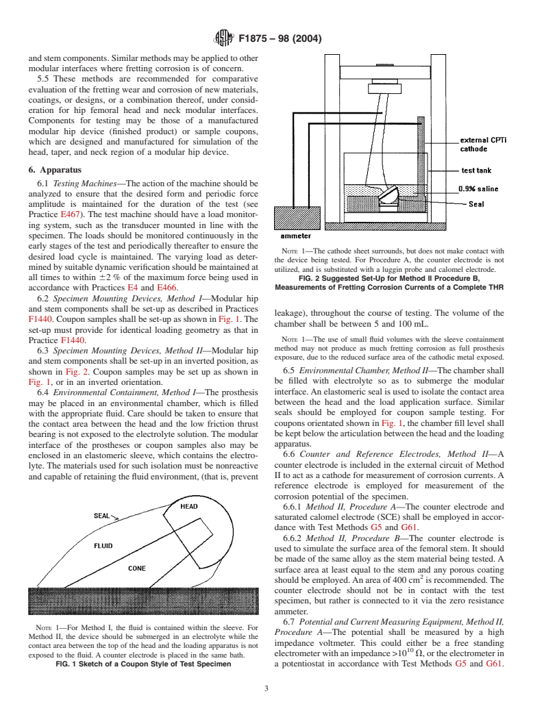 ASTM F1875-98(2004) - Standard Practice for Fretting Corrosion Testing of Modular Implant Interfaces:  Hip Femoral Head-bore and Cone Taper Interface