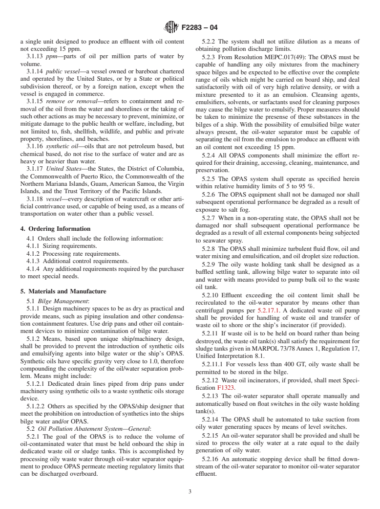 ASTM F2283-04 - Standard Specification for Shipboard Oil Pollution Abatement System