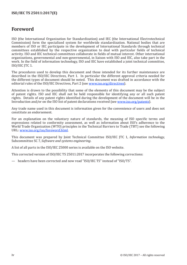 ISO/IEC TS 25011:2017 ISO/IEC TS 25011:2017 - Information technology — Systems and software Quality Requirements and Evaluation (SQuaRE) — Service quality models
Released:11/16/2017 - Page 4 preview