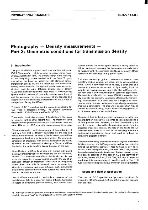 ISO 5-2:1985 - Photography -- Density measurements