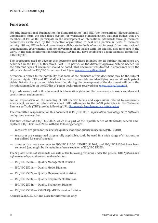 ISO/IEC 25022:2016 ISO/IEC 25022:2016 - Systems and software engineering -- Systems and software quality requirements and evaluation (SQuaRE) -- Measurement of quality in use - Page 4 preview