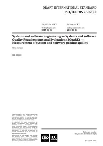 ISO/IEC 25023:2016 - Systems and software engineering -- Systems and software Quality Requirements and Evaluation (SQuaRE) -- Measurement of system and software product quality