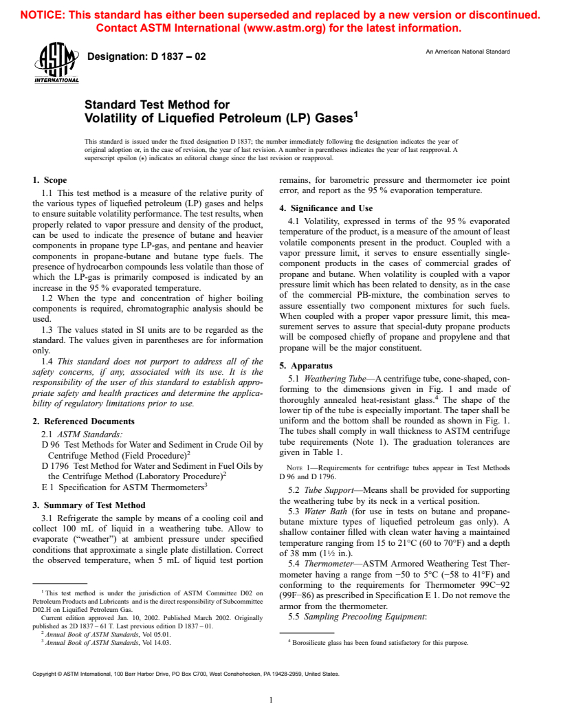 ASTM D1837-02 - Standard Test Method for Volatility of Liquefied Petroleum (LP) Gases