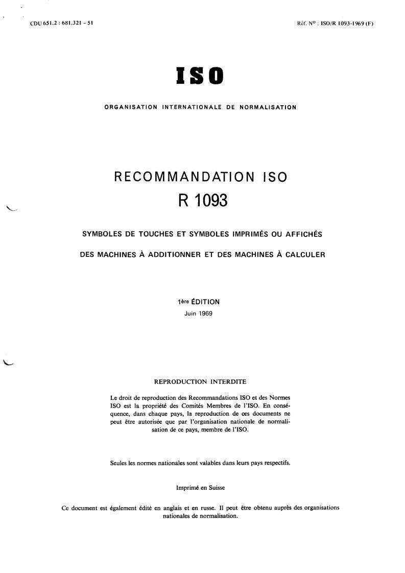 ISO/R 1093:1969 - Title missing - Legacy paper document