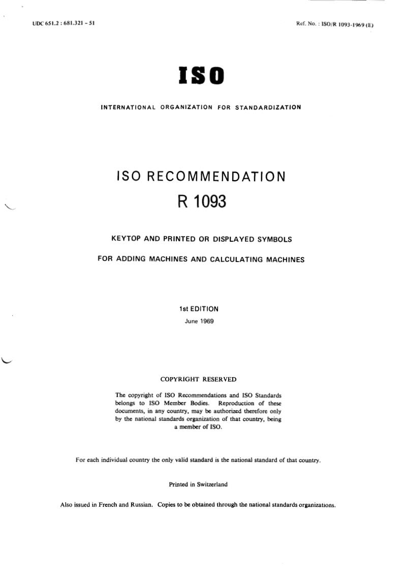 ISO/R 1093:1969 - Title missing - Legacy paper document