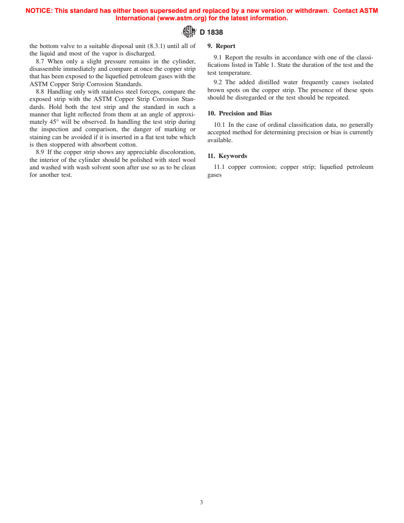 ASTM D1838-91(2001)e1 - Standard Test Method for Copper Strip Corrosion by Liquefied Petroleum (LP) Gases