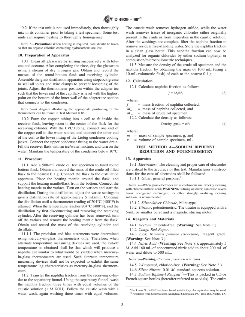 ASTM D4929-99e1 - Standard Test Methods for Determination of Organic Chloride Content in Crude Oil