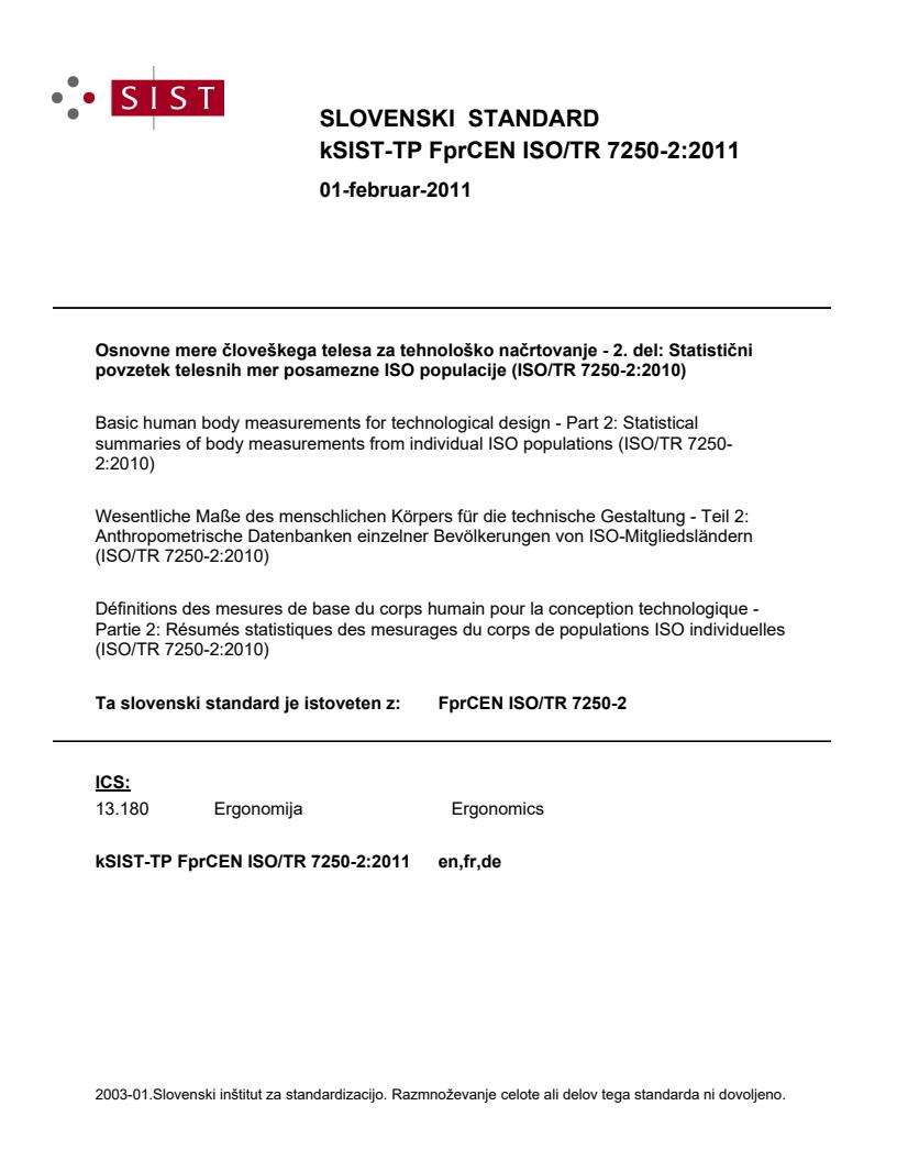 kTP FprCEN ISO/TR 7250-2:2011