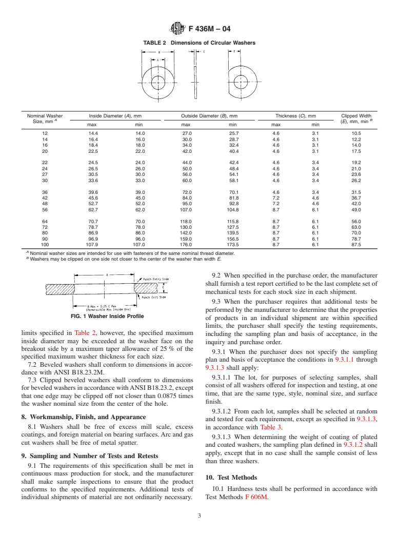 ASTM F436M-04 - Standard Specification for Hardened Steel Washers [Metric]