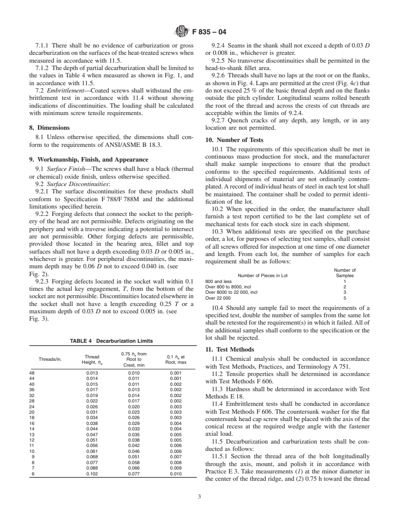 ASTM F835-04 - Standard Specification for Alloy Steel Socket Button and Flat Countersunk Head Cap Screws