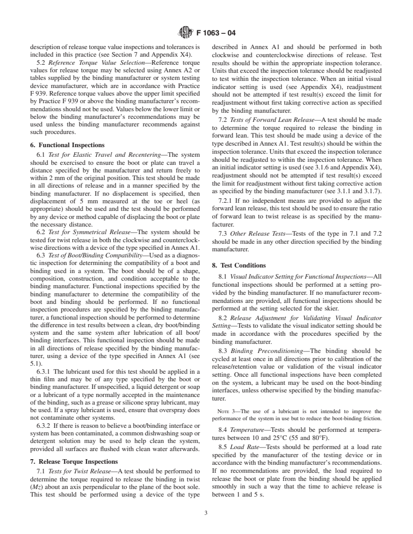 ASTM F1063-04 - Standard Practice for Functional Inspections and Adjustments of Alpine Ski/Binding/Boot Systems