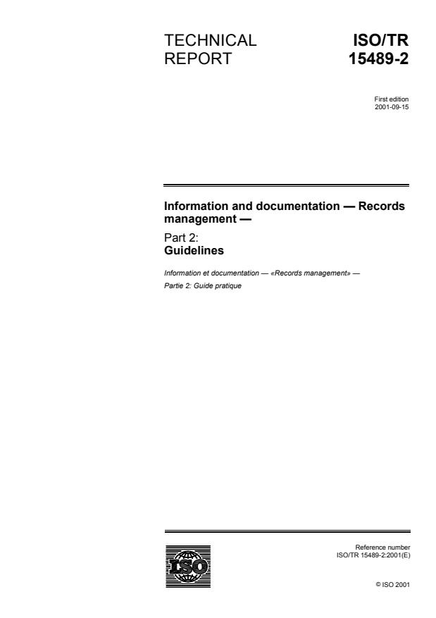 ISO/TR 15489-2:2001 - Information and documentation -- Records management