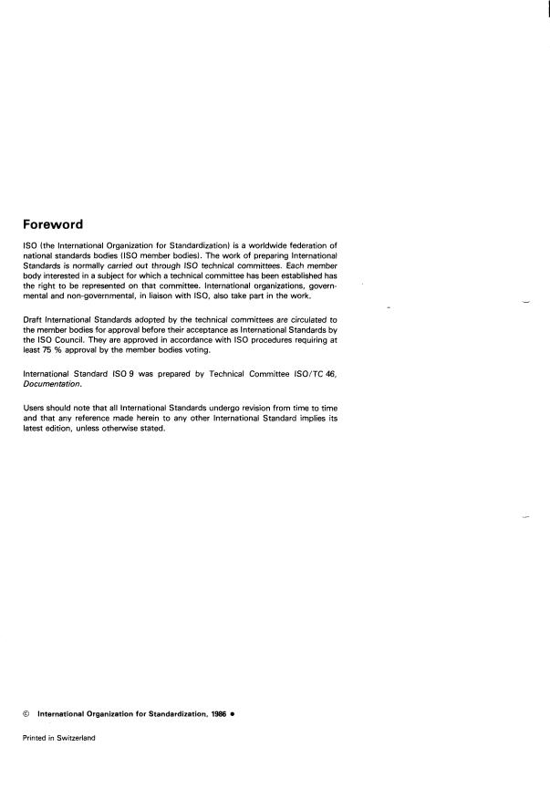 ISO 9:1986 ISO 9:1986 - Documentation -- Transliteration of Slavic Cyrillic characters into Latin characters - Page 2 preview