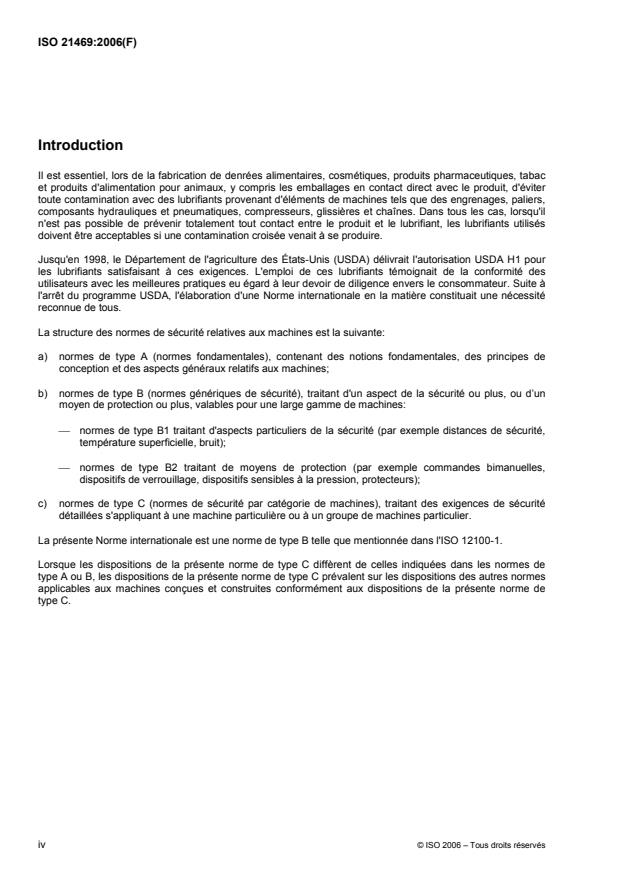 ISO 21469:2006 ISO 21469:2006 - Sécurité des machines -- Lubrifiants en contact occasionnel avec des produits -- Exigences relatives a l'hygiene - Page 4 preview