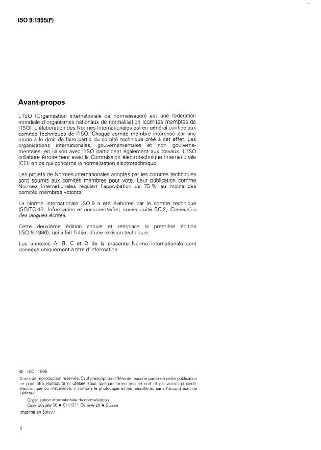 ISO 9:1995 ISO 9:1995 - Information et documentation -- Translittération des caracteres cyrilliques en caracteres latins -- Langues slaves et non slaves - Page 2 preview