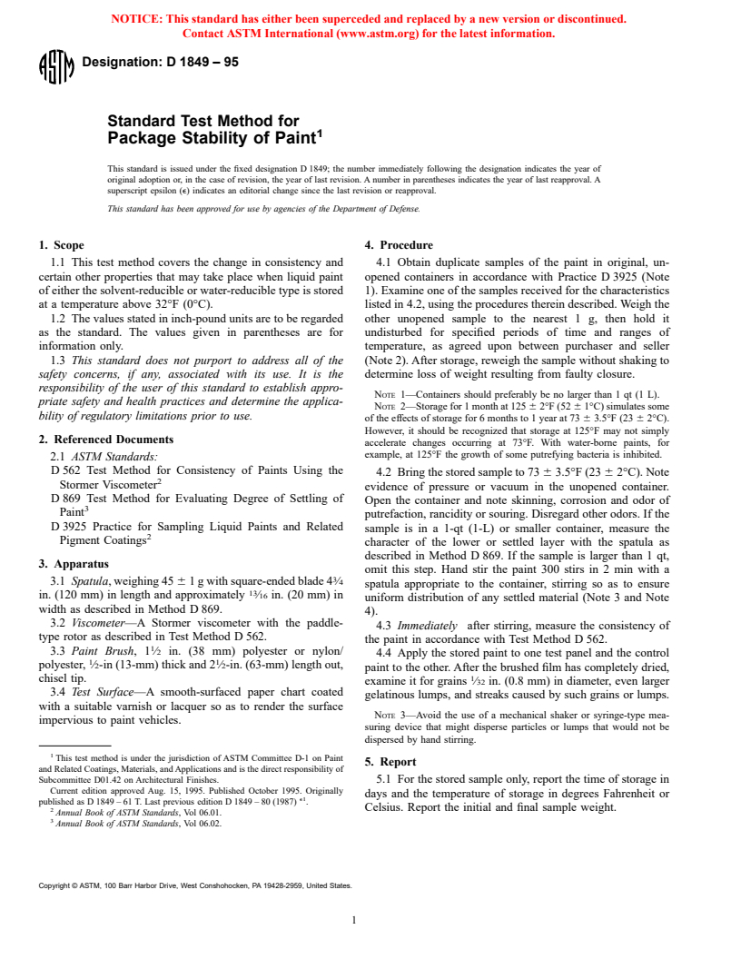 ASTM D1849-95 - Standard Test Method for Package Stability of Paint