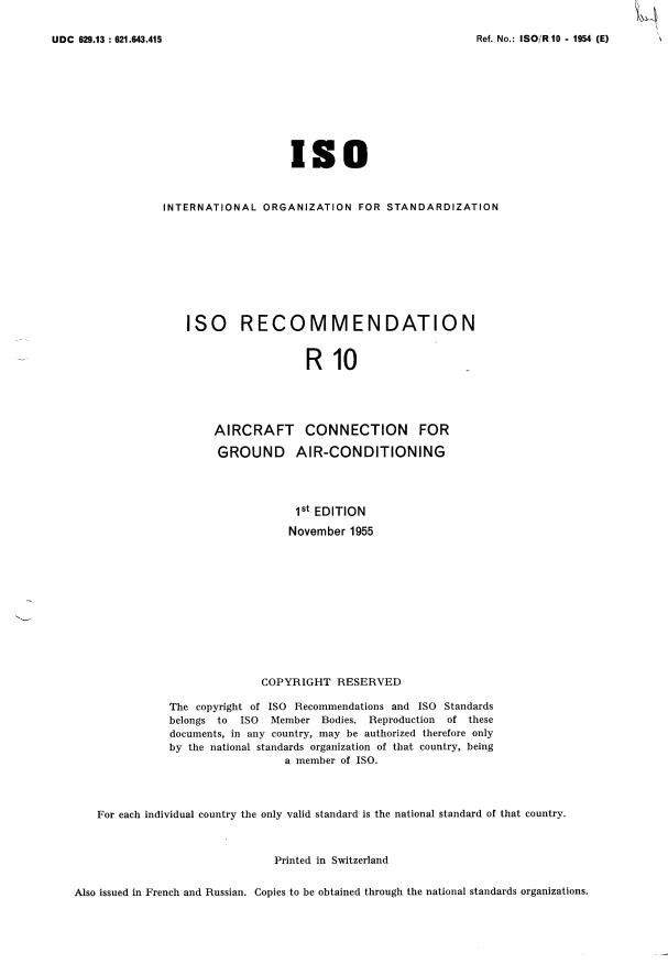 ISO/R 10:1955 - Withdrawal of ISO/R 10-1955