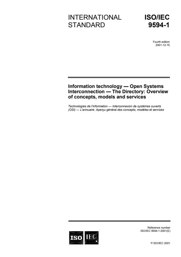 ISO/IEC 9594-1:2001 - Information technology -- Open Systems Interconnection -- The Directory: Overview of concepts, models and services