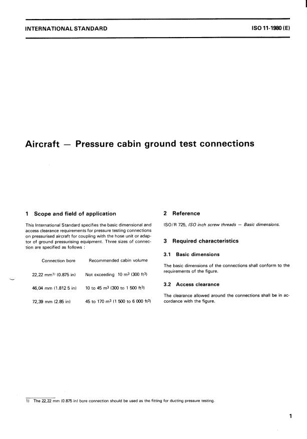 ISO 11:1980 - Aircraft -- Pressure cabin ground test connections