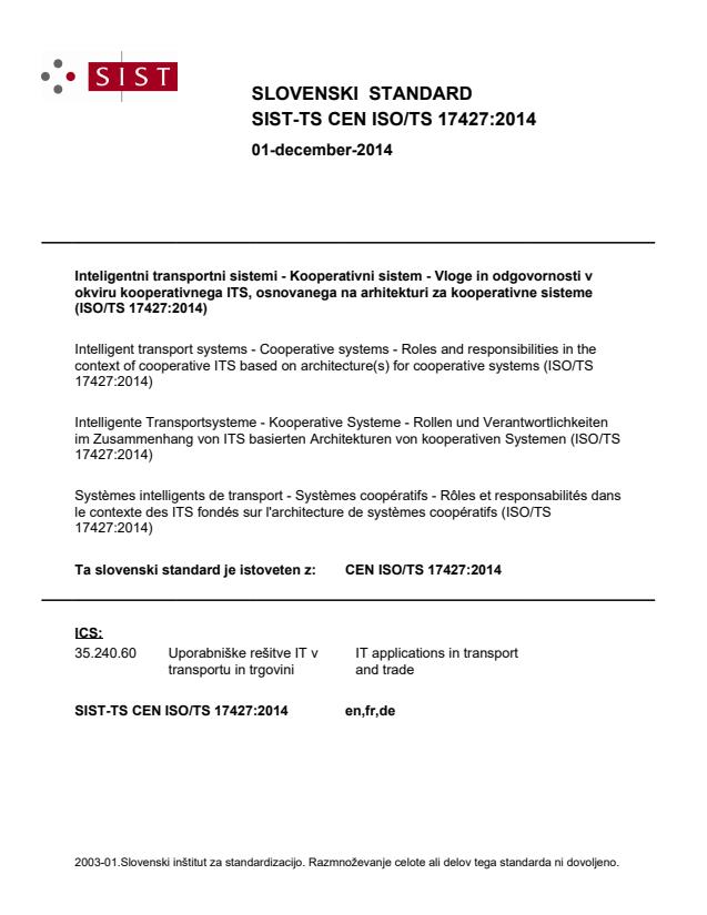 TS CEN ISO/TS 17427:2014 - BARVE