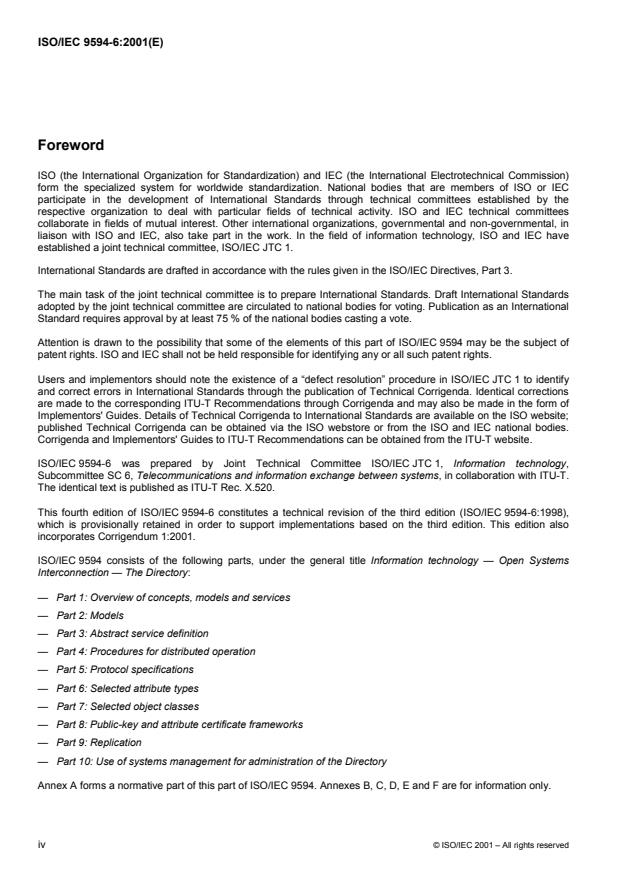 ISO/IEC 9594-6:2001 ISO/IEC 9594-6:2001 - Information technology -- Open Systems Interconnection -- The Directory: Selected attribute types - Page 4 preview