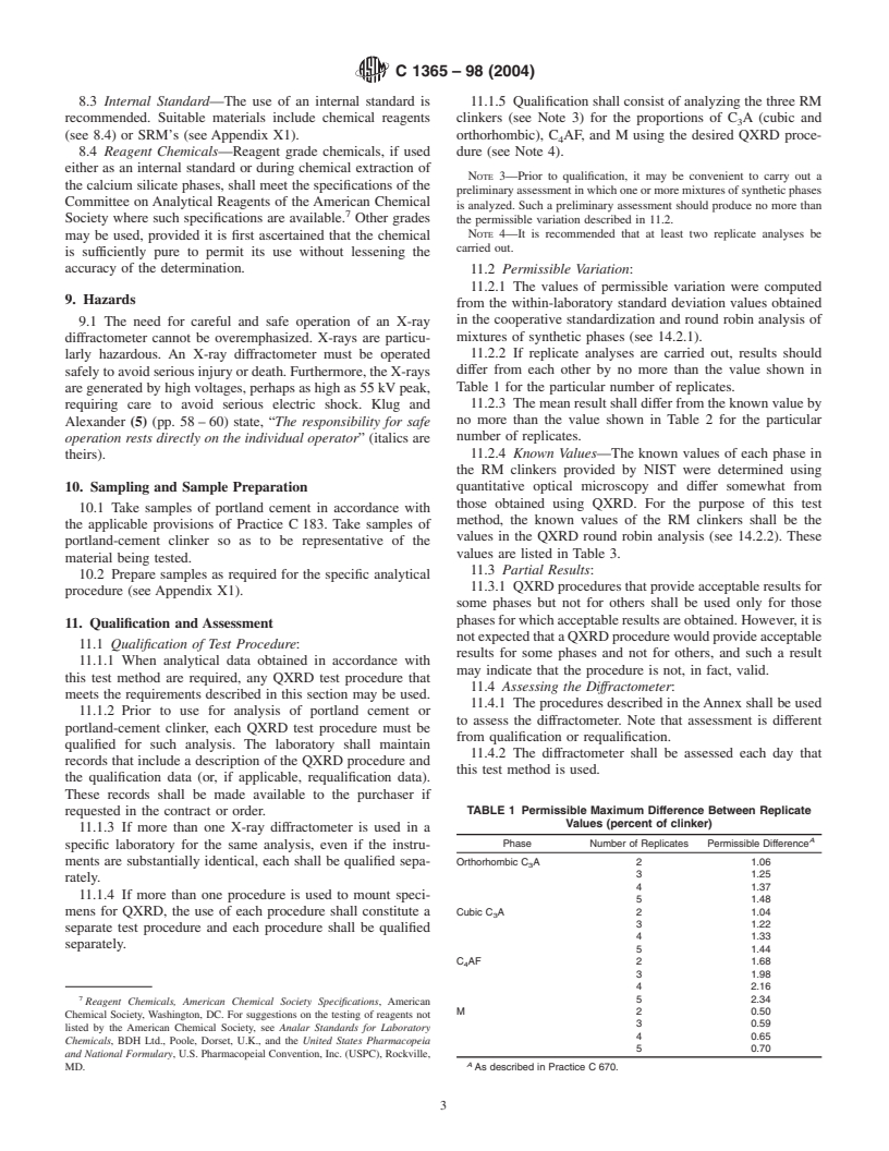 ASTM C1365-98(2004) - Standard Test Method for Determination of the Proportion of Phases in Portland Cement and Portland-Cement Clinker Using X-Ray Powder Diffraction Analysis