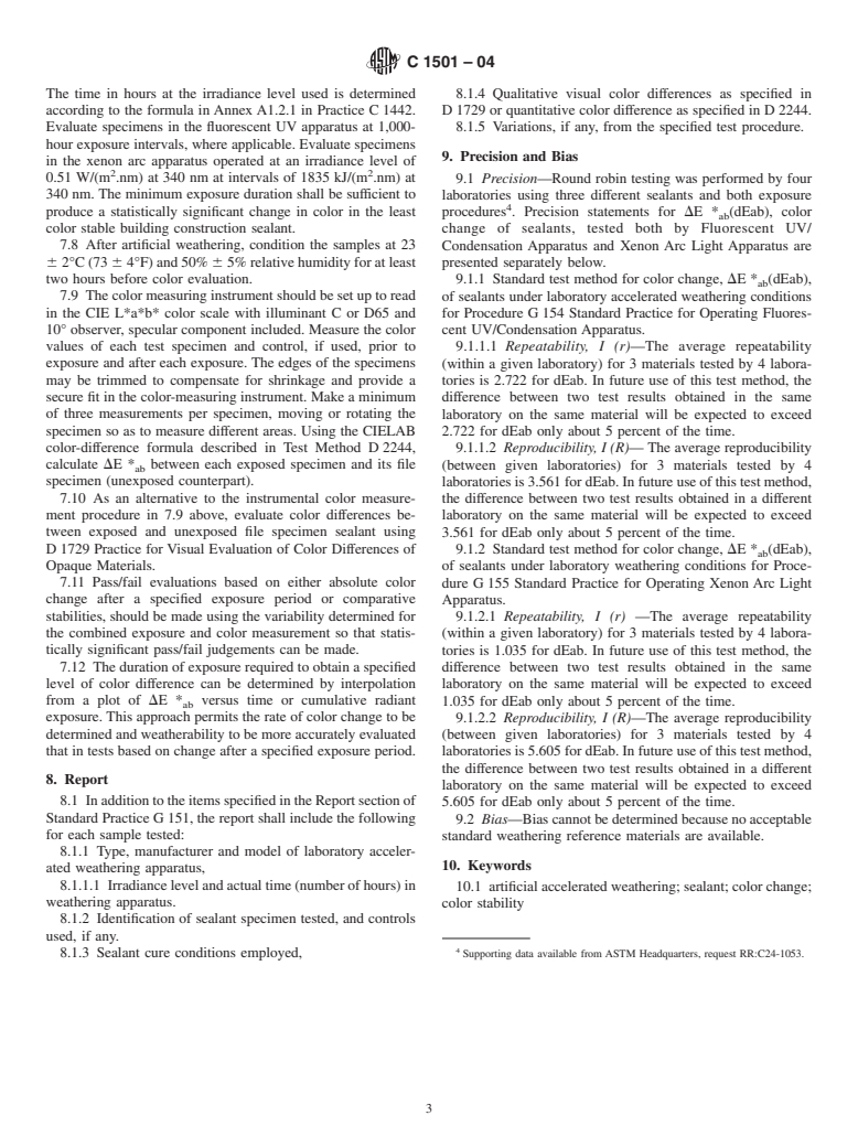 ASTM C1501-04 - Standard Test Method for Color Stability of Building Construction Sealants as Determined by Laboratory Accelerated Weathering Procedures