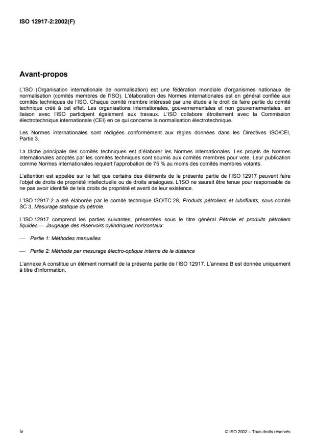 ISO 12917-2:2002 ISO 12917-2:2002 - Pétrole et produits pétroliers liquides -- Jaugeage des réservoirs cylindriques horizontaux - Page 4 preview