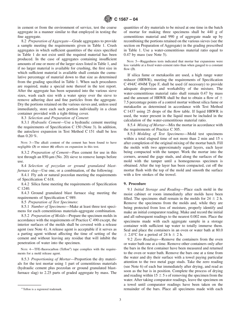 ASTM C1567-04 - Standard Test Method for Determining the Potential Alkali-Silica Reactivity of Combinations of Cementitious Materials and Aggregate (Accelerated Mortar-Bar Method)