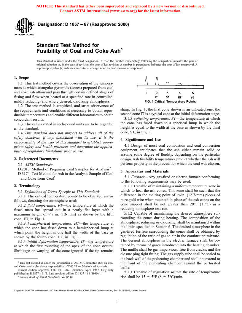 ASTM D1857-87(2000) - Standard Test Method for Fusibility of Coal and Coke Ash