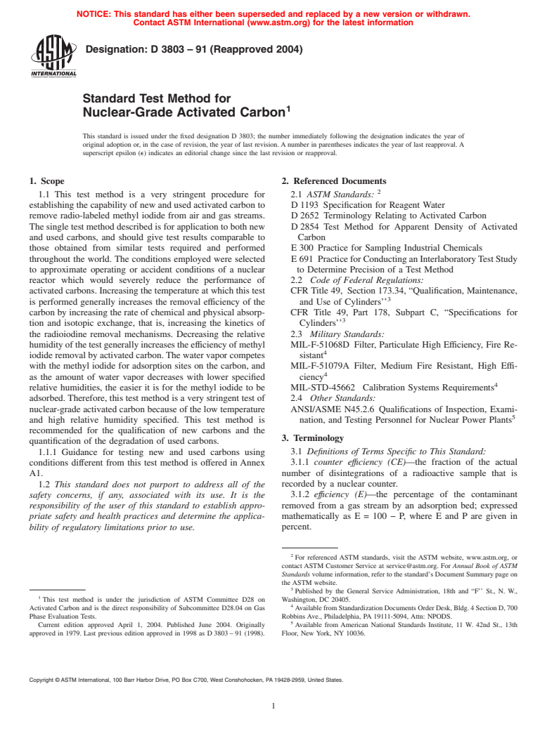 ASTM D3803-91(2004) - Standard Test Method for Nuclear-Grade Activated Carbon