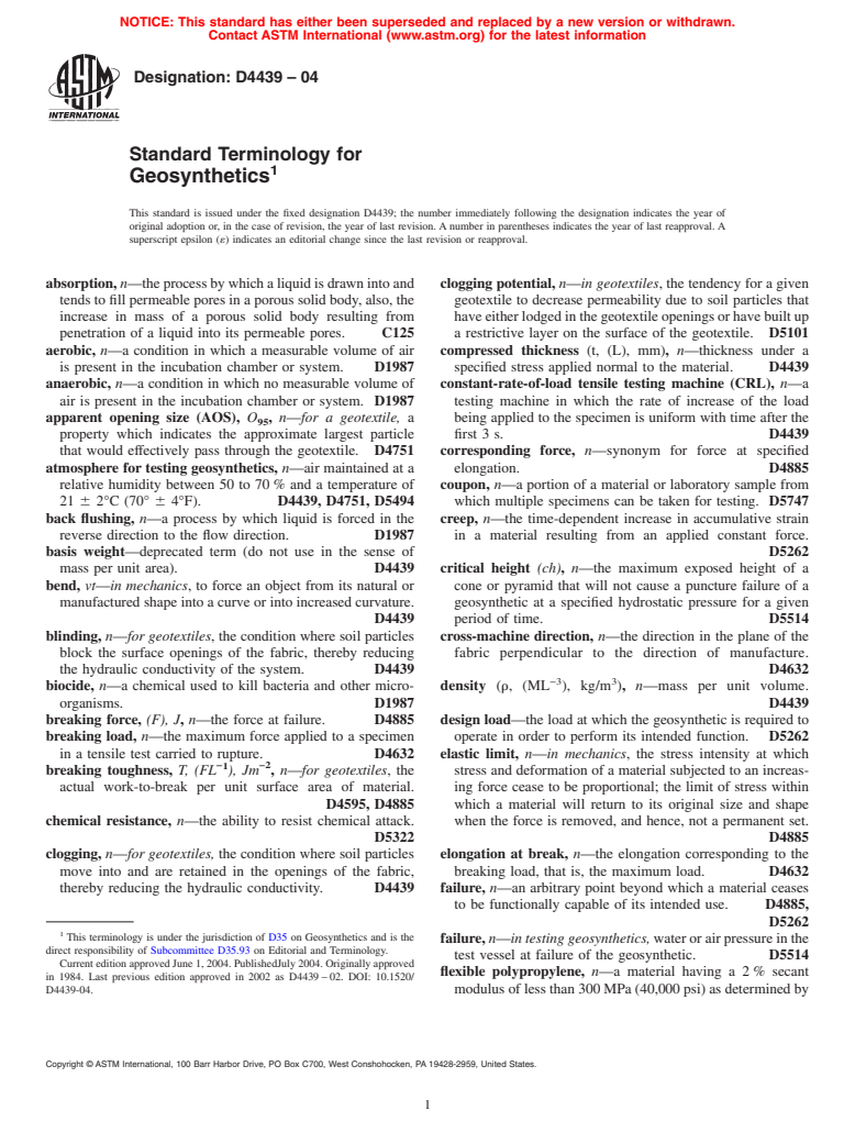 ASTM D4439-04 - Standard Terminology for Geosynthetics