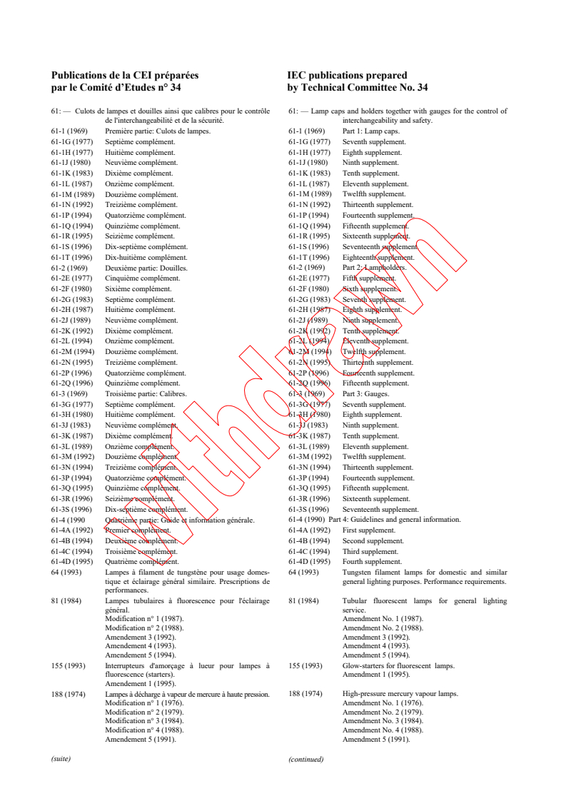 IEC 60432-2:1994/AMD1:1996 IEC 60432-2:1994/AMD1:1996 - Amendment 1 - Safety specifications for incandescent lamps - Part 2: Tungsten halogen lamps for domestic and similar general lighting purposes
Released:9/26/1996 - Page 4 preview