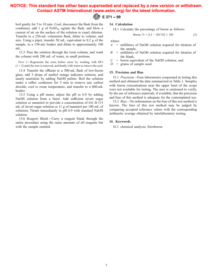 ASTM E371-99 - Standard Test Method for the Determination of Boron in Ferroboron