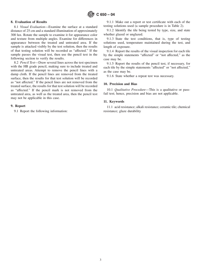 ASTM C650-04 - Standard Test Method for Resistance of Ceramic Tile to Chemical Substances