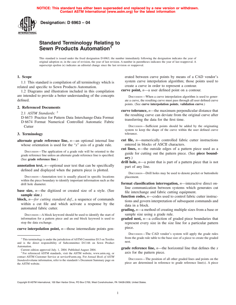 ASTM D6963-04 - Standard Terminology Relating to Sewn Products Automation