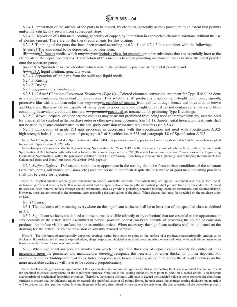 REDLINE ASTM B695-04 - Standard Specification for Coatings of Zinc Mechanically Deposited on Iron and Steel